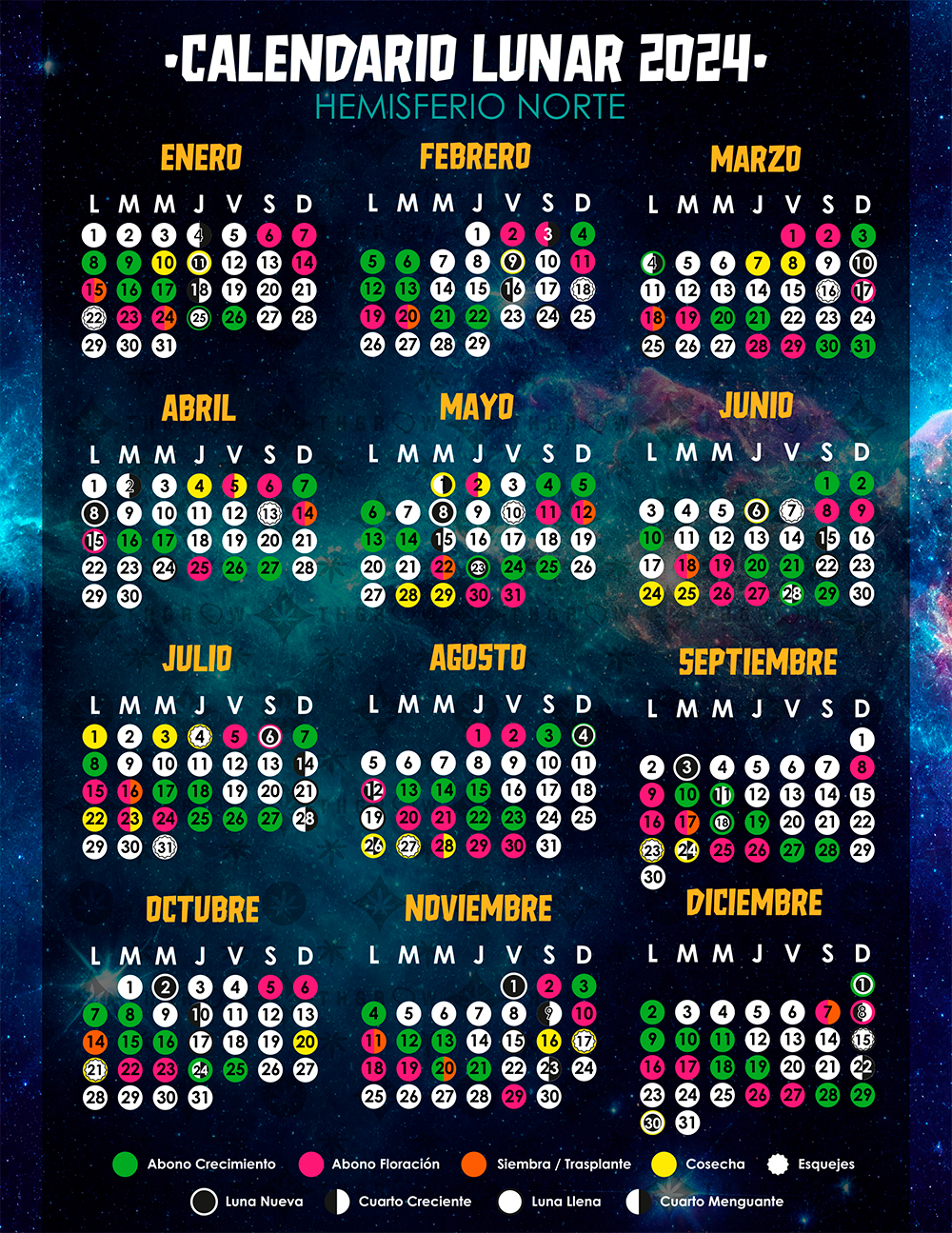 Calendario lunar de cultivo (HEMISFERIO NORTE 2024)